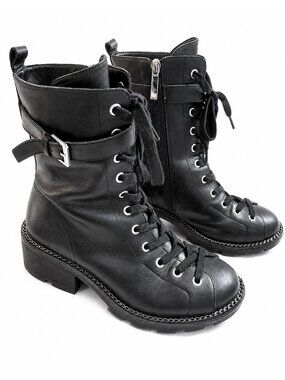 KENDALL + KYLIE Prime Combat Boots Black Size 7.5 Lace-Up Lug Sole Boots